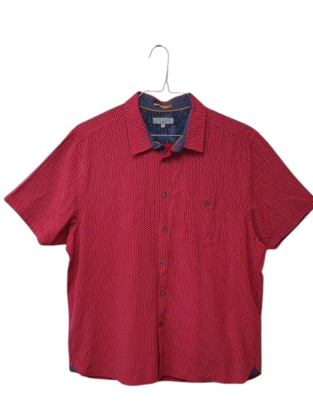 Ted Baker London Men's Red Ditsy Floral Geometric SS BU Collar Accent Shirt XXL